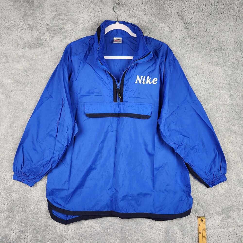 Vintage Nike Windbreaker Jacket Youth 14-16 Blue 1/4 Zip Pullover 90s Kangaroo